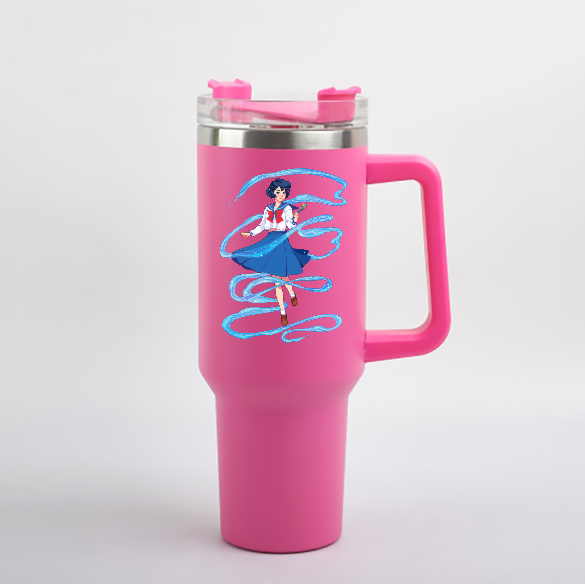 （画像用） 美少女戦士セーラームーン 水野 亜美 みずの あみ Sailor Moon Mizuno Ami 1200mL車用タンブラー - クリスタルステッカー（プラスチックストロー付き）